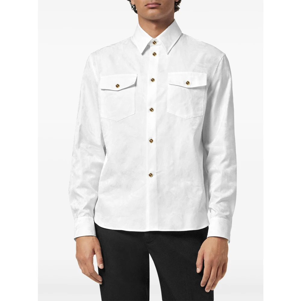 Versace Barocco Patroon Wit Overhemd White Heren