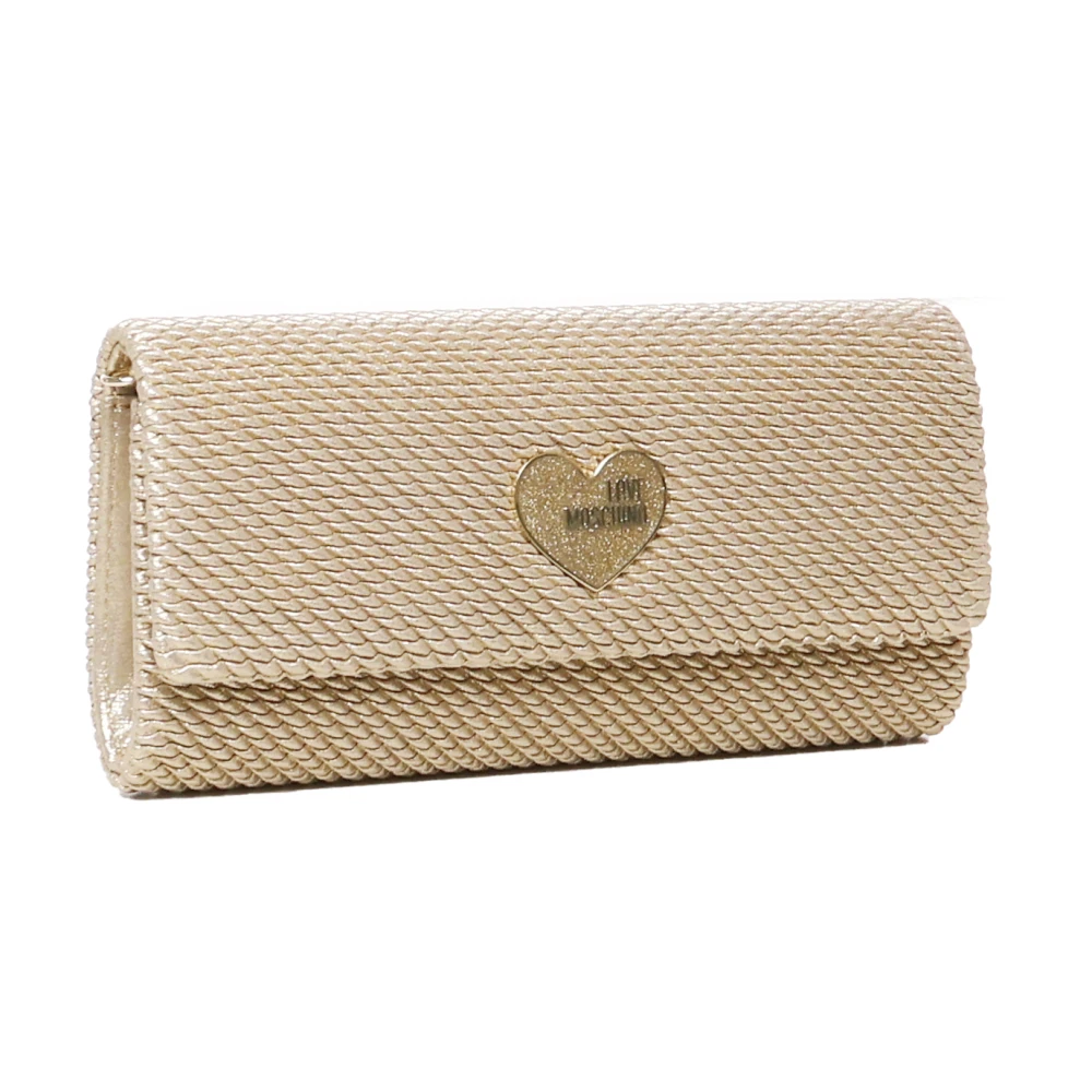 Love Moschino Gouden Rechthoekige Clutch Tas Zwart Stof Yellow Dames
