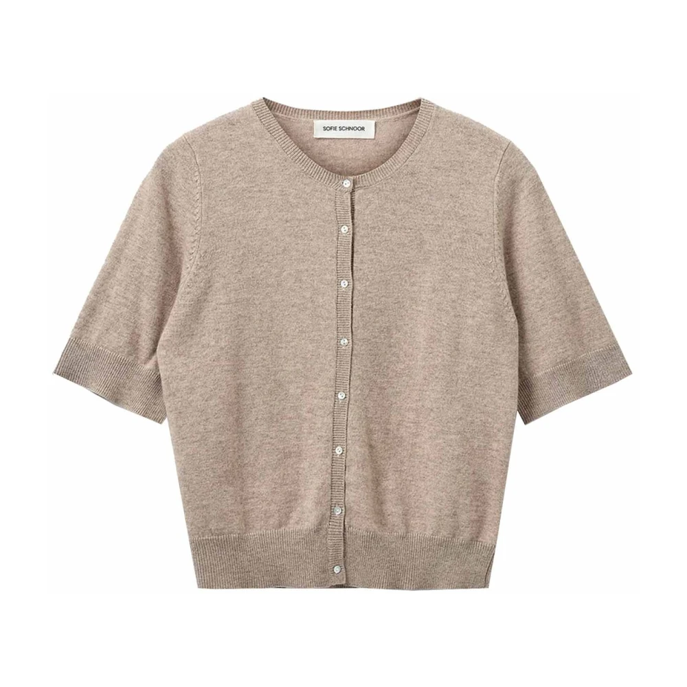 Sofie Schnoor Bruine Melange Cardigan met Korte Mouwen Beige Dames