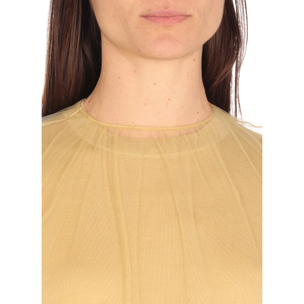 Fabiana Filippi Gele Kasjmier Zijden Trui Tule Detail Yellow Dames