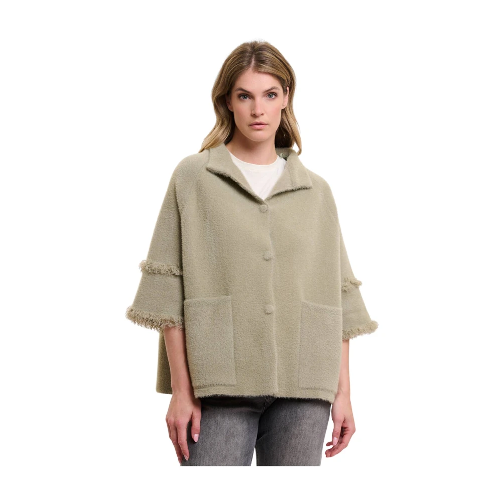 Rino&Pelle Sweatshirt met Cape en Franjes Beige Dames