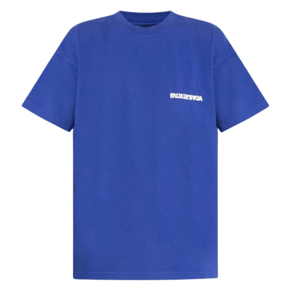 Balenciaga Geborduurd Logo Blauw T-shirt Blue Heren