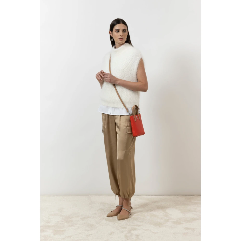 PESERICO Viscose satijnen baggy cargobroek Brown Dames