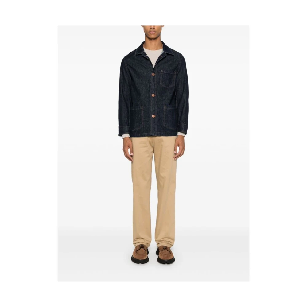 Cruna Blauwe Denim Jack Spreid Kraag Blue Heren