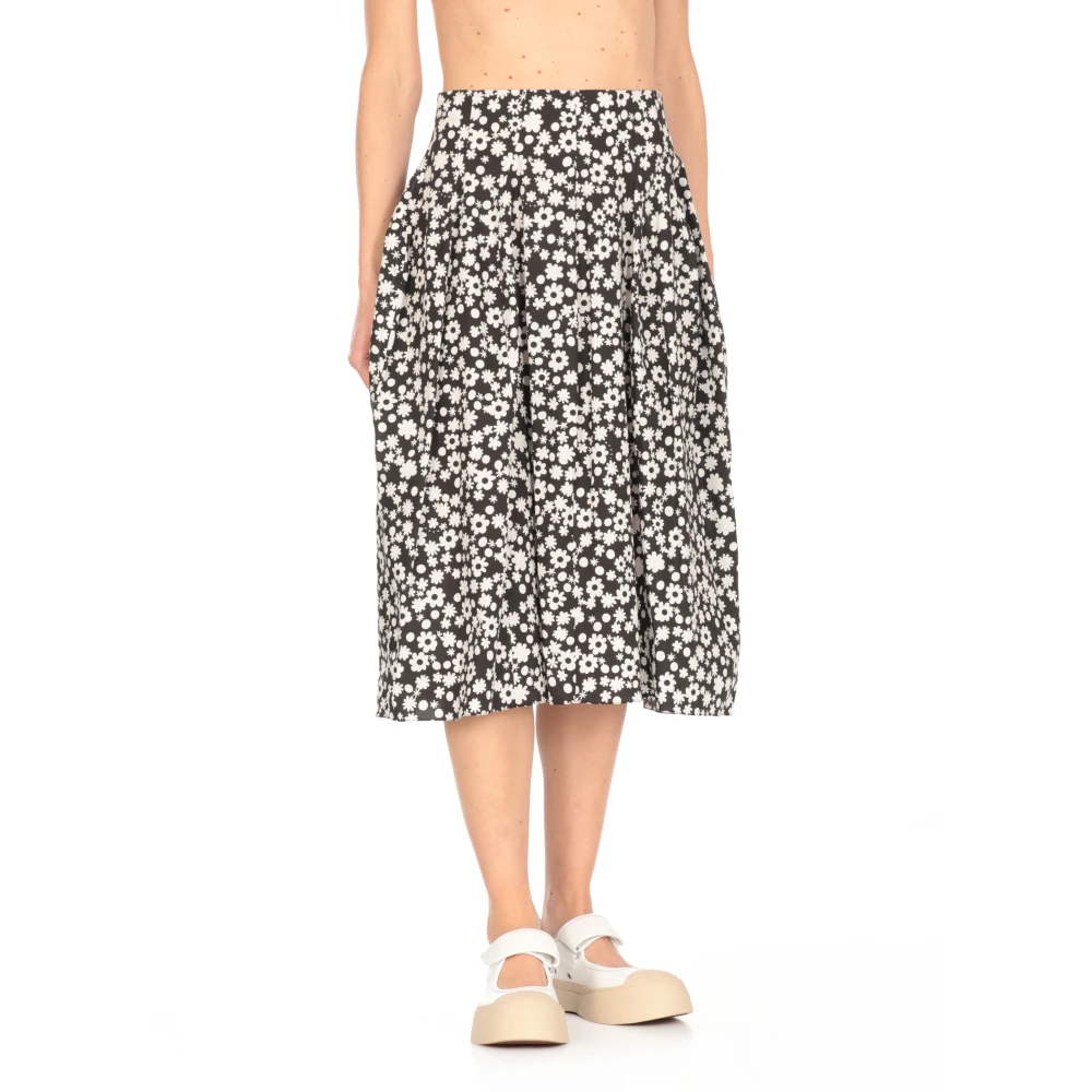 Marni Zwarte Katoenen Rok met Pop Field Patroon Black Dames