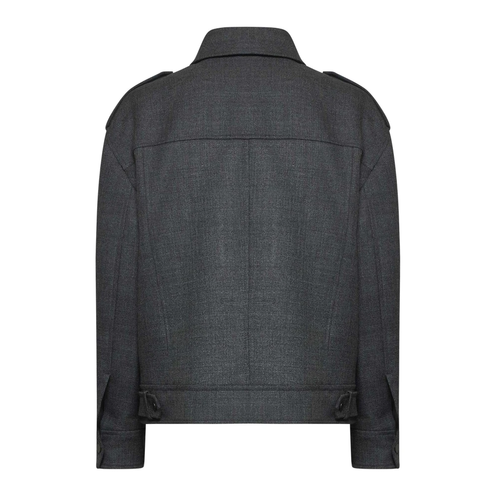 BRUNELLO CUCINELLI Grijze Biker Stijl Wollen Jas Gray Dames