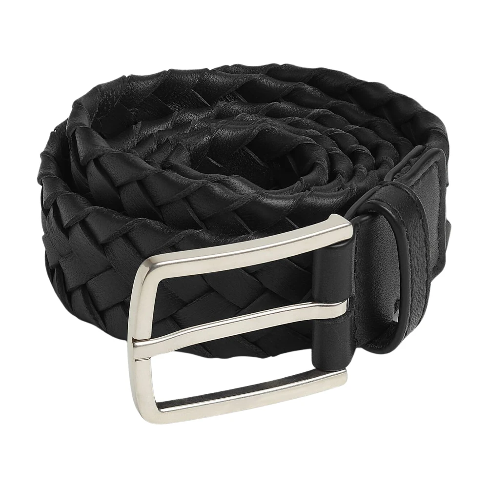 Bottega Veneta Zwart Leren Riem met Zilveren Gesp Black Heren