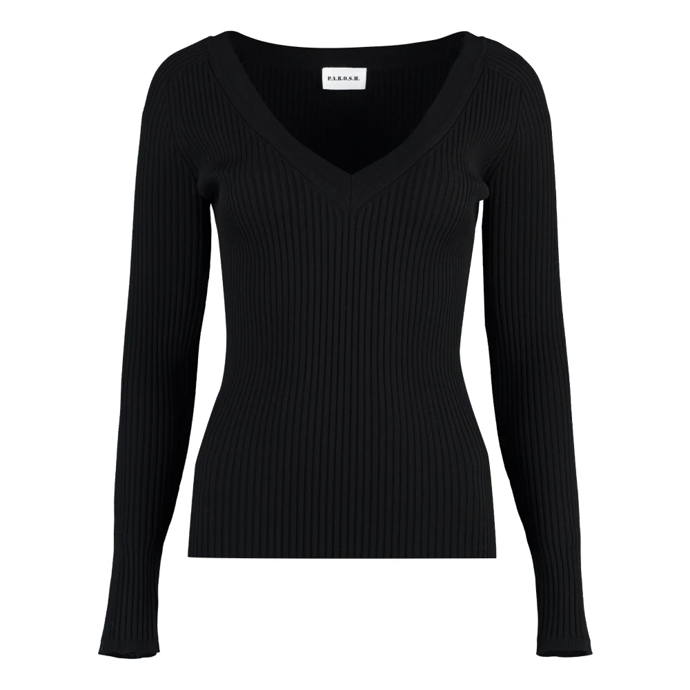 P.a.r.o.s.h. Geribbelde gebreide top Black Dames