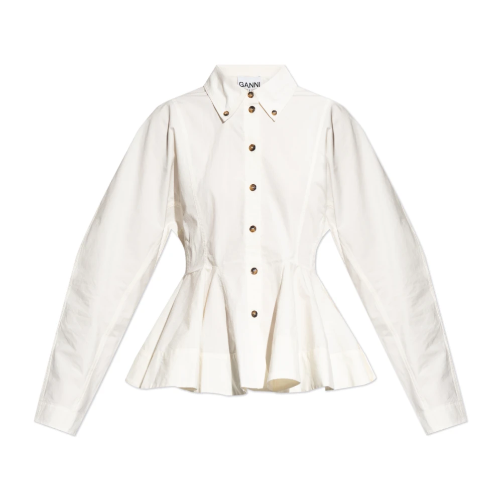 Ganni Women's White Shirts, Xs, Peplum Shirt