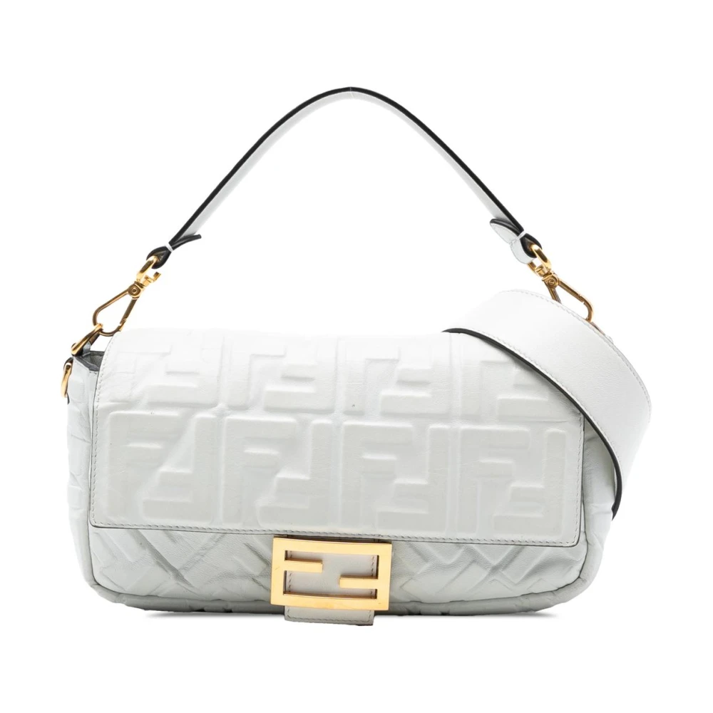 Fendi Vintage Women's White Pre-Owned Embossed Shoulder Bag