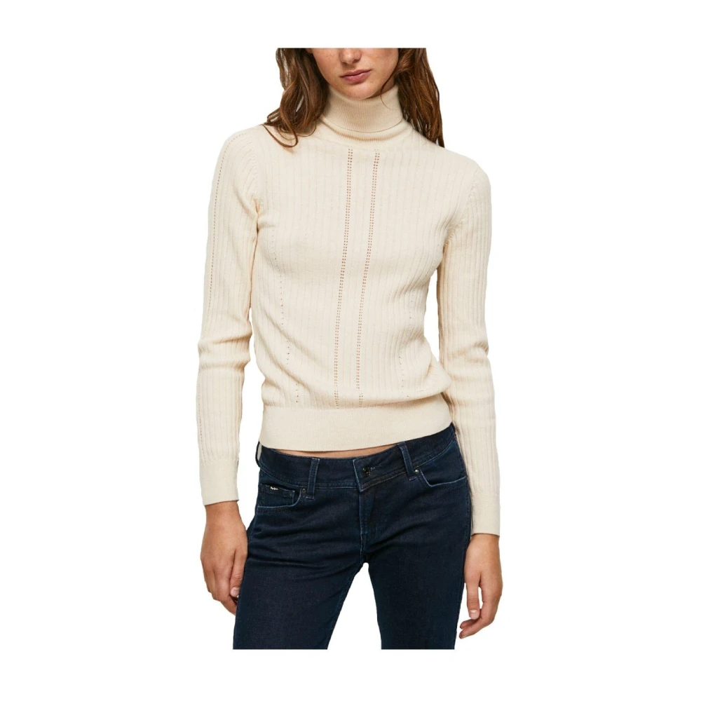 Pepe Jeans Geribbeld Jersey Top voor Vrouwen Beige Dames