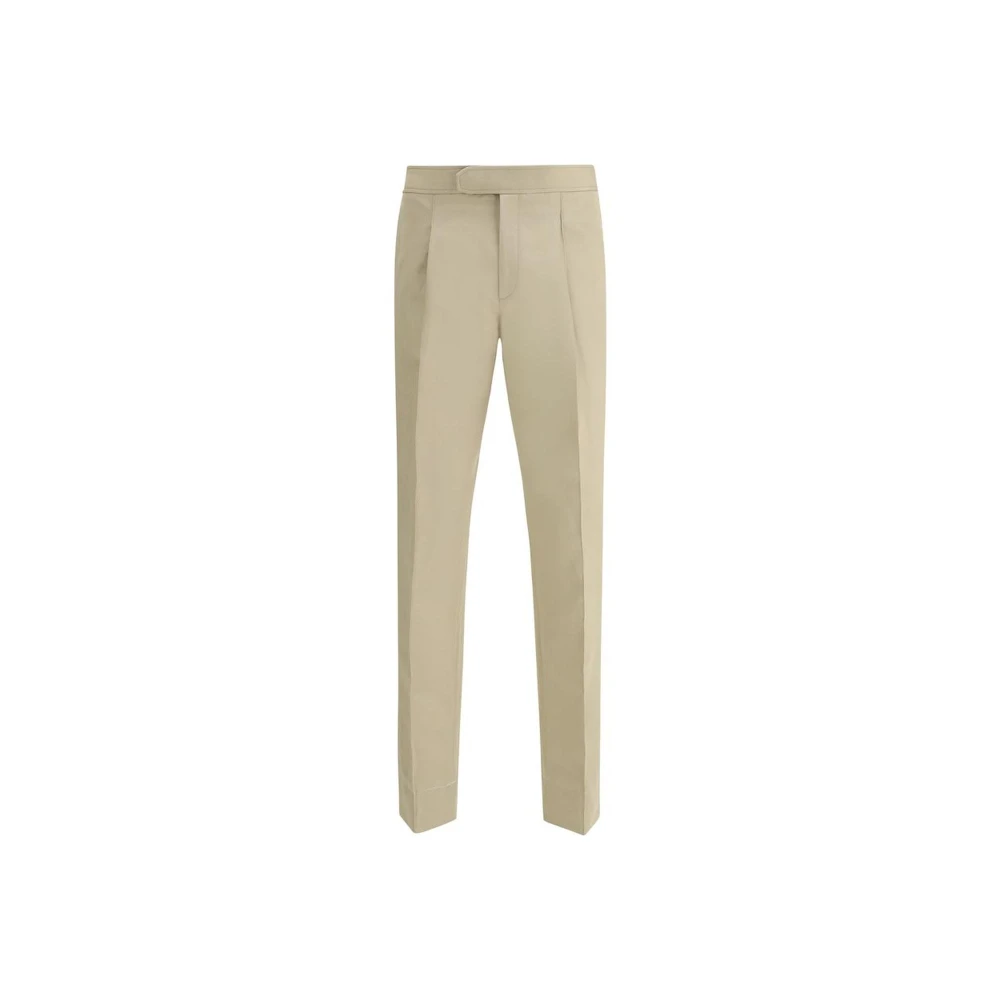 Brioni Slim Fit High Waist Linnebyxor Beige, Herr