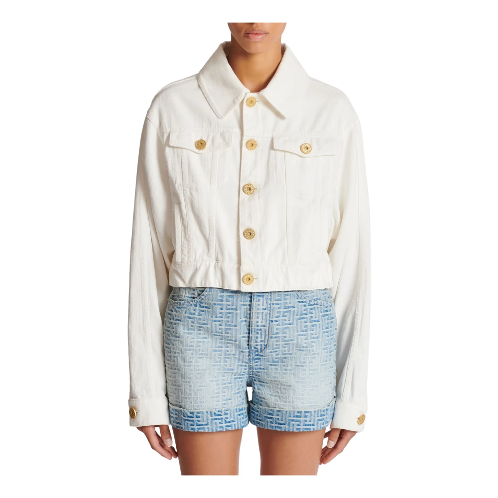 Balmain Korte geknoopte jas White Dames