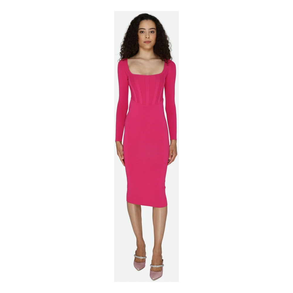 pinko Fuchsia Square Neck Midi Jurk Pink Dames