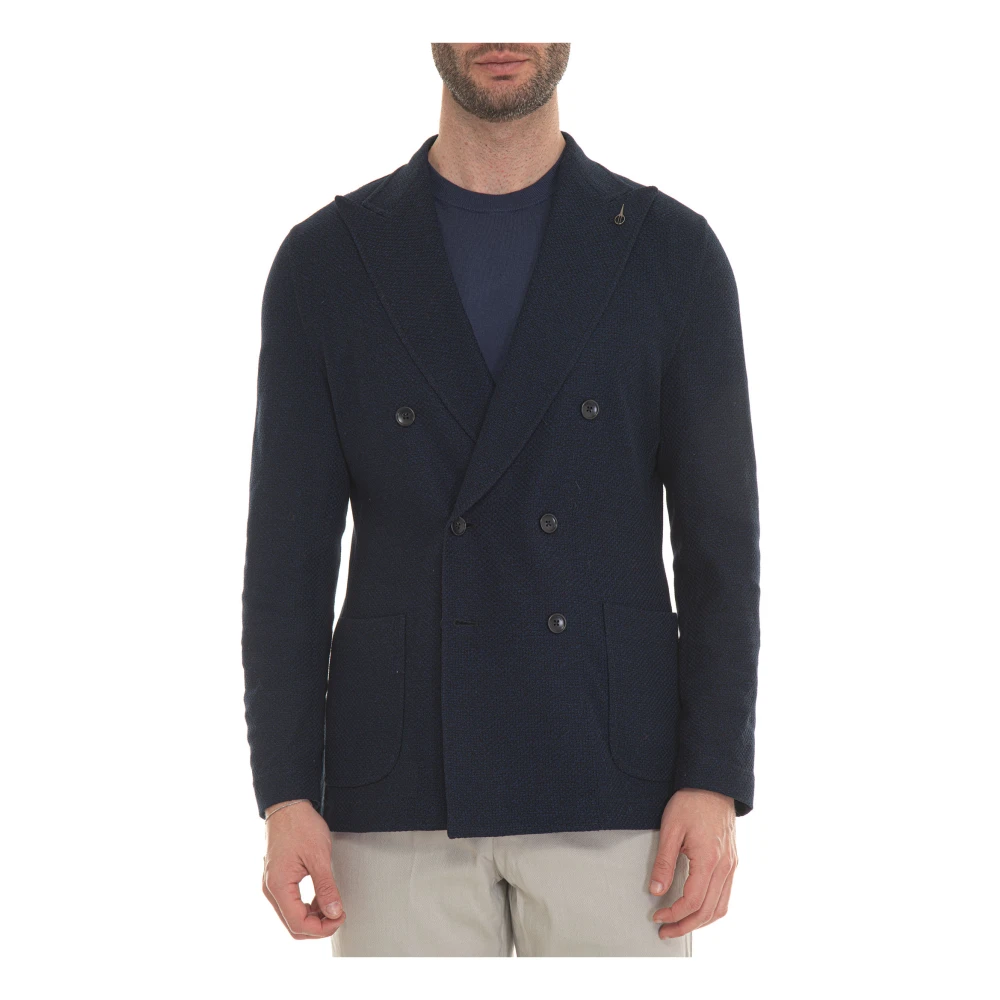 Paoloni Dubbelbreasted textuur katoenen jas Blue Heren