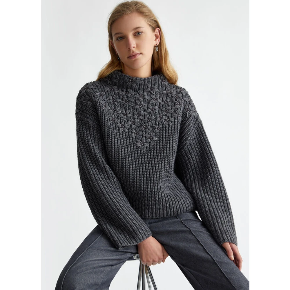 Liu Jo Bloemen Geborduurde Wollen Trui Gray Dames