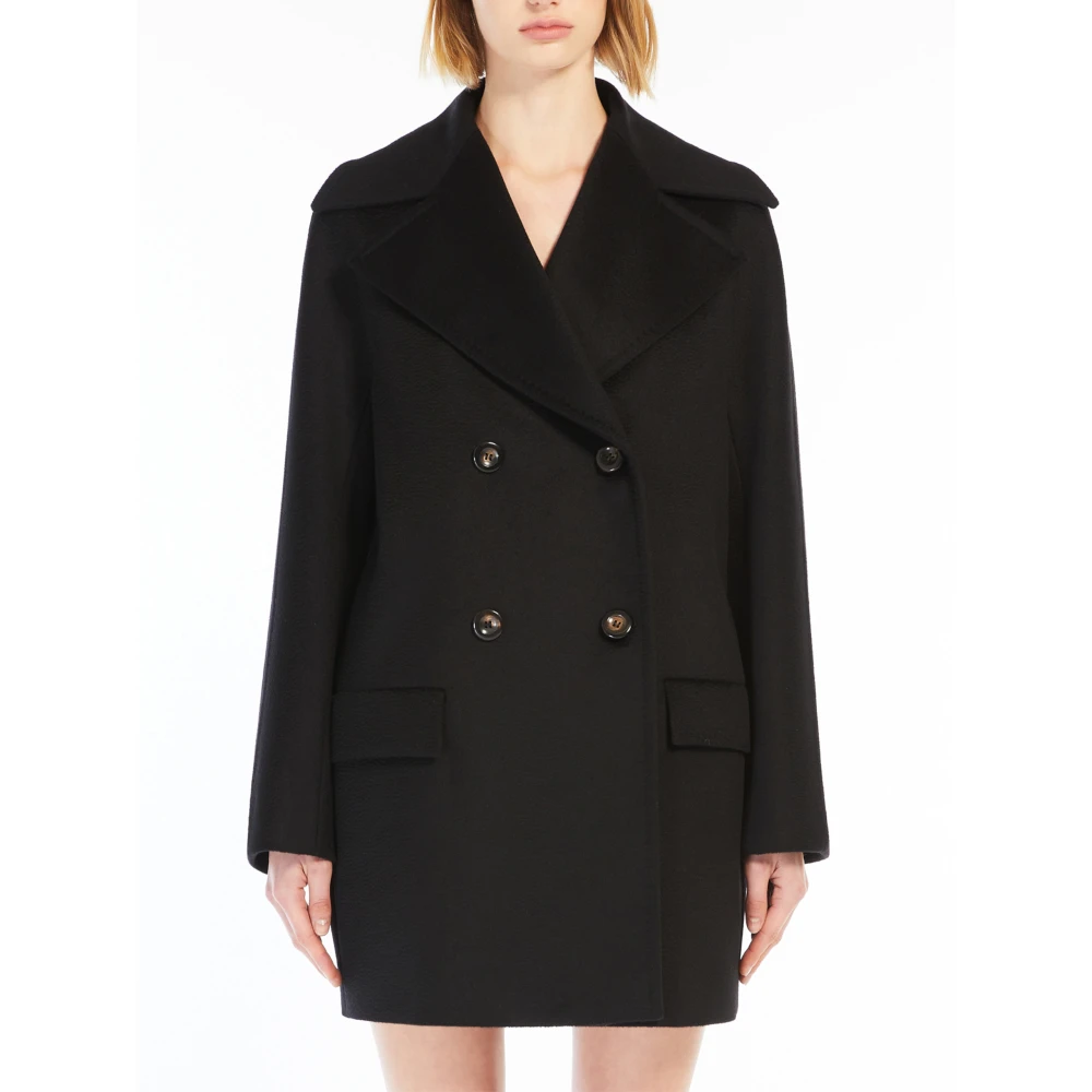 Max Mara Studio Zwarte wollen jas kimono mouwen Black Dames