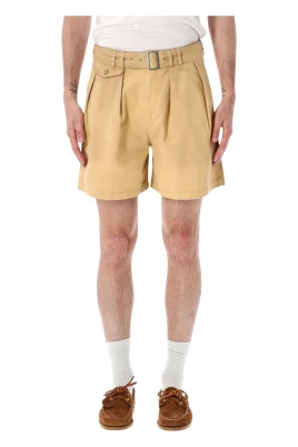 Belted Twill Pleated Shorts