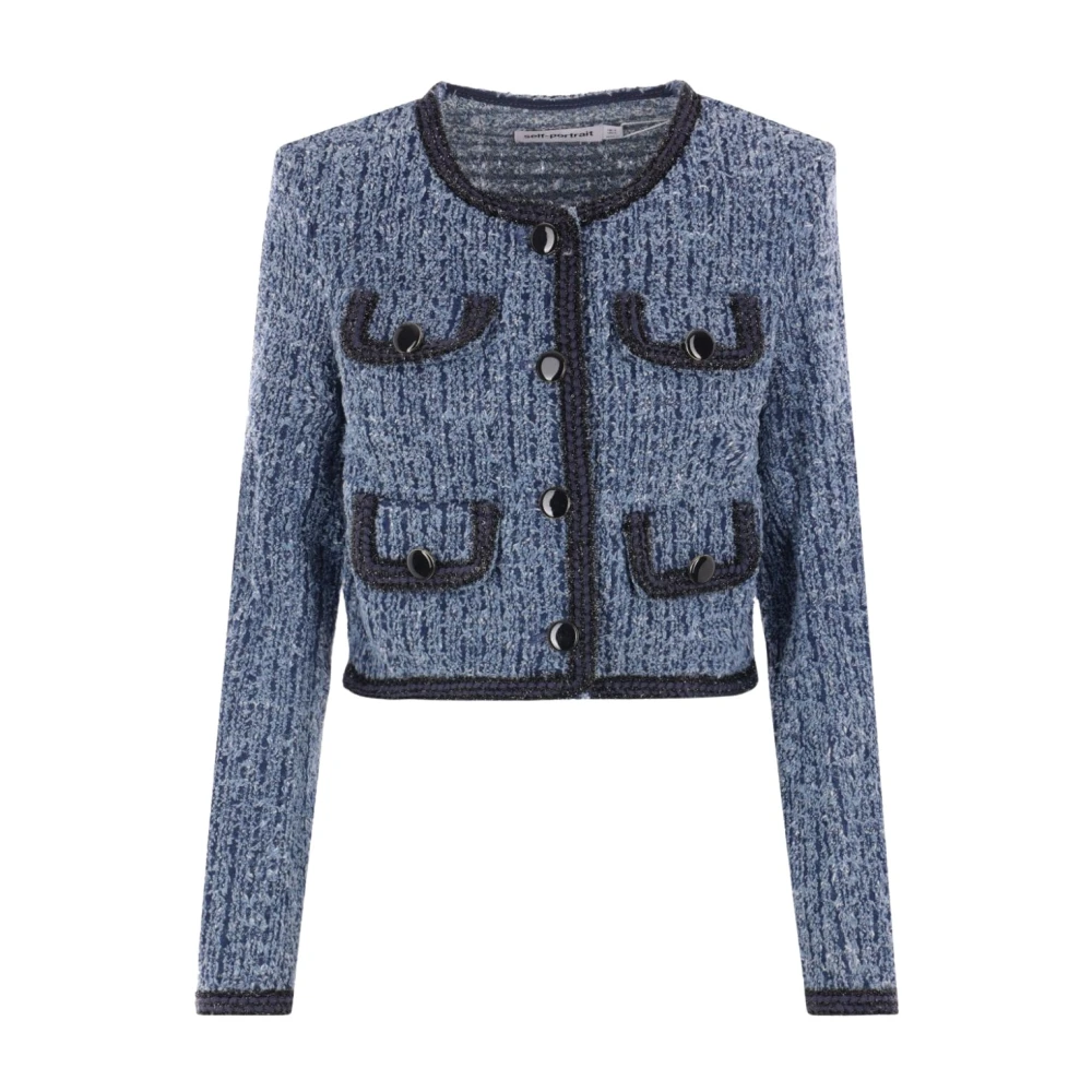 Self Portrait Blauwe Cropped Denim Jas met Lurex Afwerking Blue Dames