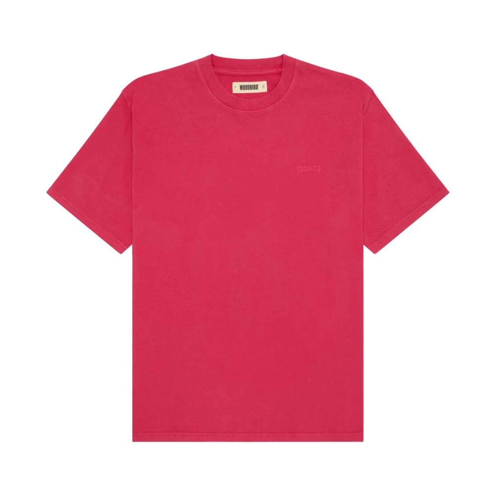Woodbird Korte Mouw Tee Gewassen Stijl Pink Heren