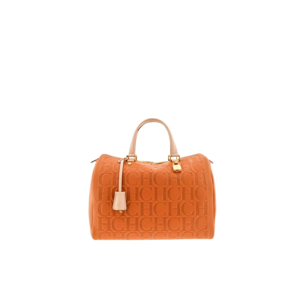 Carolina Herrera Vergrendelde Amber Leren Handtas Orange Dames