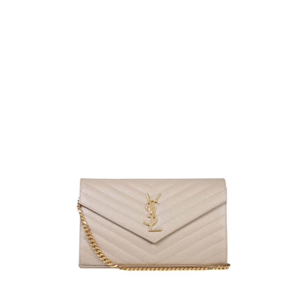 Saint Laurent Women's Beige Monogram Chain Wallet - Cross Body Bags - One Size - Bags