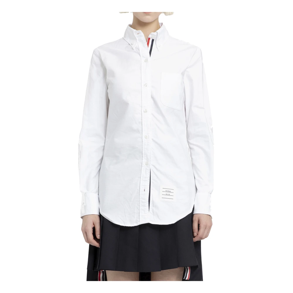 Thom Browne Witte Button-Down Katoenen Oxford Overhemd White Dames