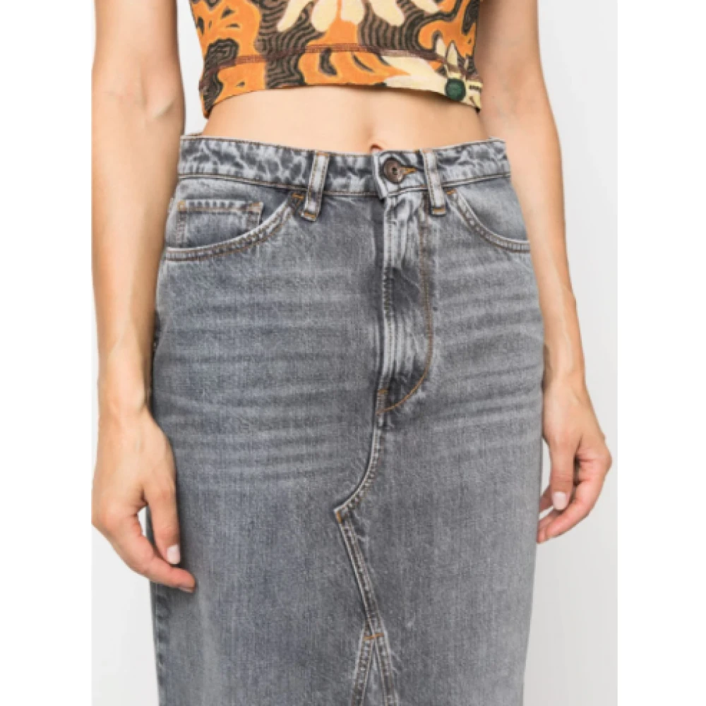 3X1 Grijze Denim Rok Hoge Taille Enkellengte Klassieke Zakken Gray Dames
