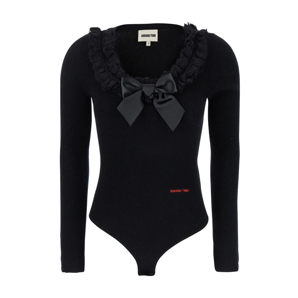 Shushu Tong Zwarte Gebreide Top met Strikversiering Black Dames