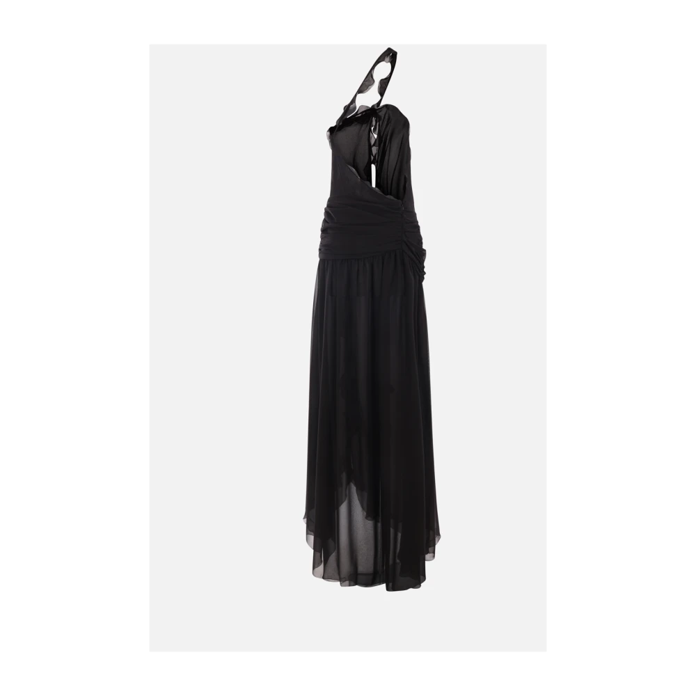Blumarine Zwarte Zijden Georgette Asymmetrische Jurk Black Dames