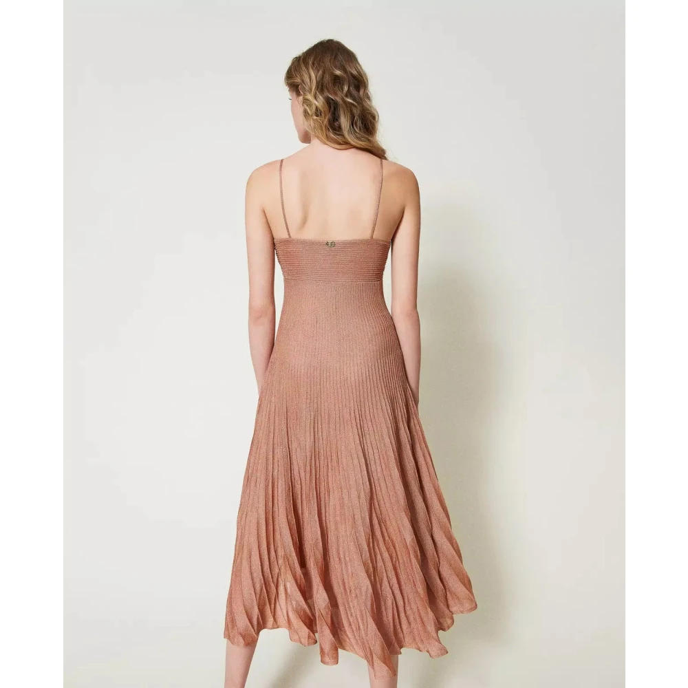 Twinset Lurexgaren Slipdress met Ruches en Plooien Brown Dames