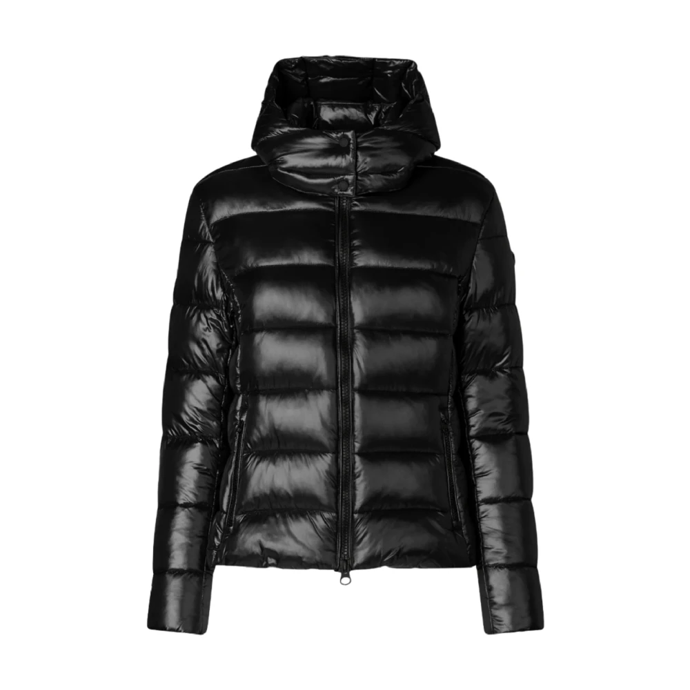 Save The Duck Zwarte jas met unieke gelakte afwerking Black Dames