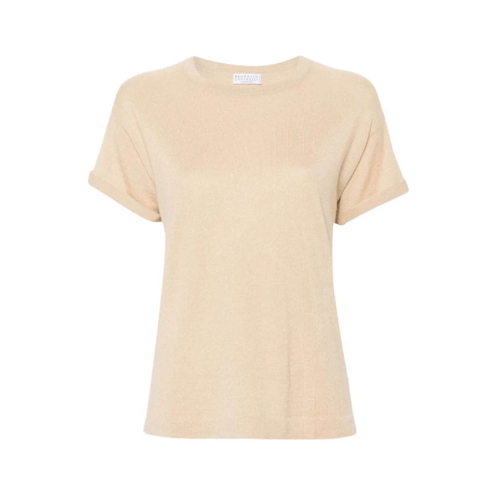 BRUNELLO CUCINELLI Metallic Beige Gebreide T-shirt Beige Dames