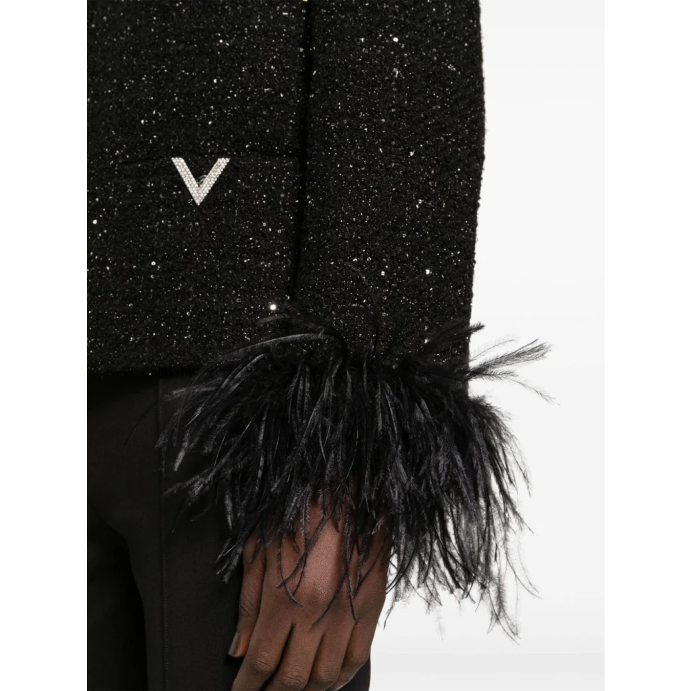 Valentino Zwarte Tweed Pailletten Jas Black Dames