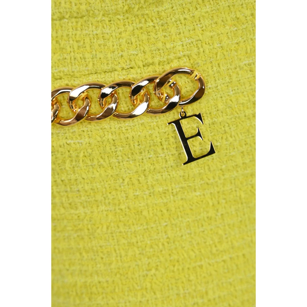 Elisabetta Franchi Gele Tweed Shorts met Gouden Ketting Yellow Dames
