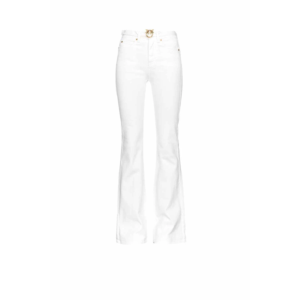Pinko Flare-Fit Witte Jeans met Love Birds Diamond Cut Gesp White Dames