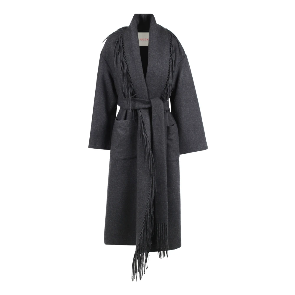 Jucca Lange wollen en kasjmier mantel met franjes Gray Dames