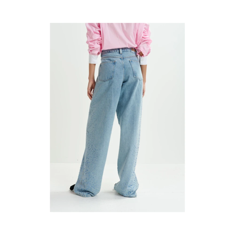 Essentiel Antwerp Hoge taille wijde pijp jeans met strass Blue Dames