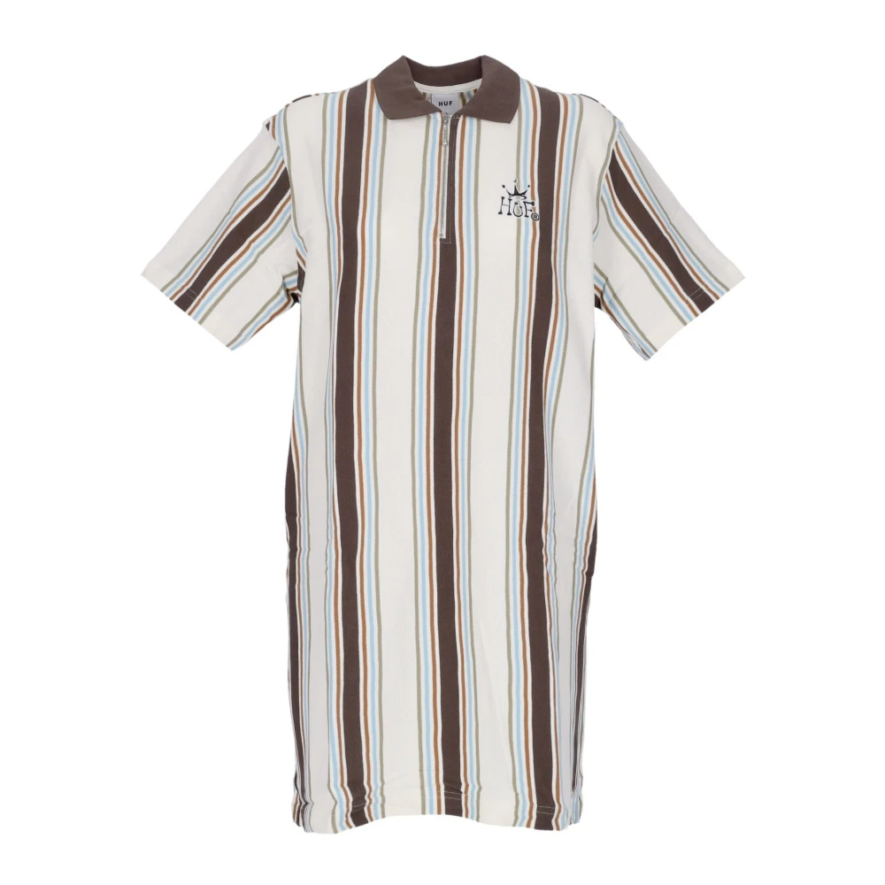 HUF Gestreepte Polo Gebreide Jurk Off White Multicolor Dames