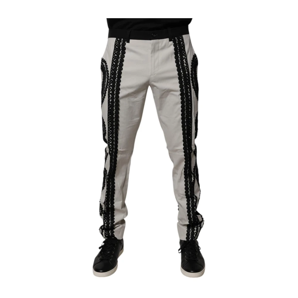 Dolce & Gabbana White Lace Trim Formal Dress Trousers - Male - Slim Fit Jeans - L - Jeans