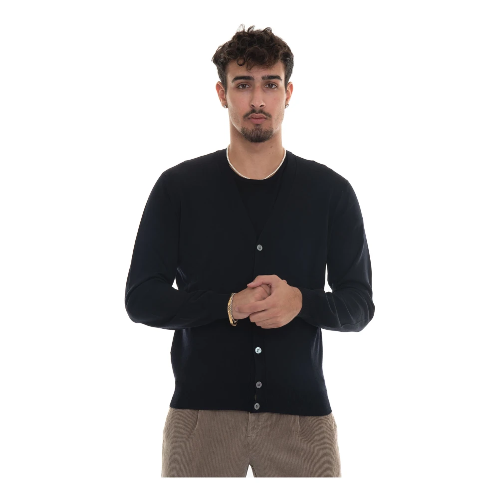 Hindustrie Slim Fit Merino Wool Button Cardigan Blue Heren