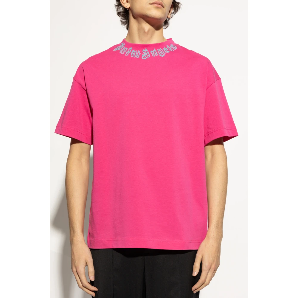 Palm Angels T-shirt met print Pink Heren