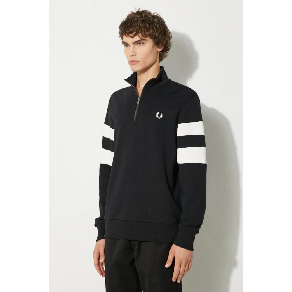 Fred Perry Zwarte Getipte Mouw Half Zip Sweat Black Heren