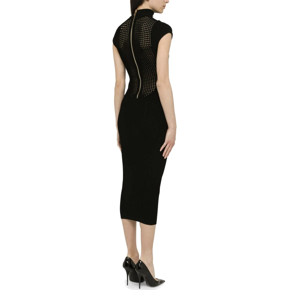 Balmain Gebreide Schede Jurk met Gouden Knopen Black Dames