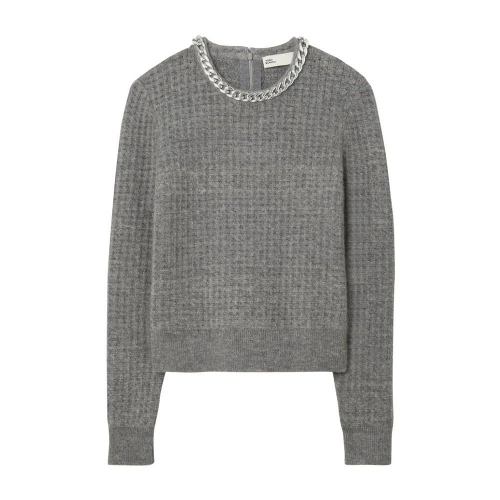 TORY BURCH Chain Crew Neck Sweater Gray Dames