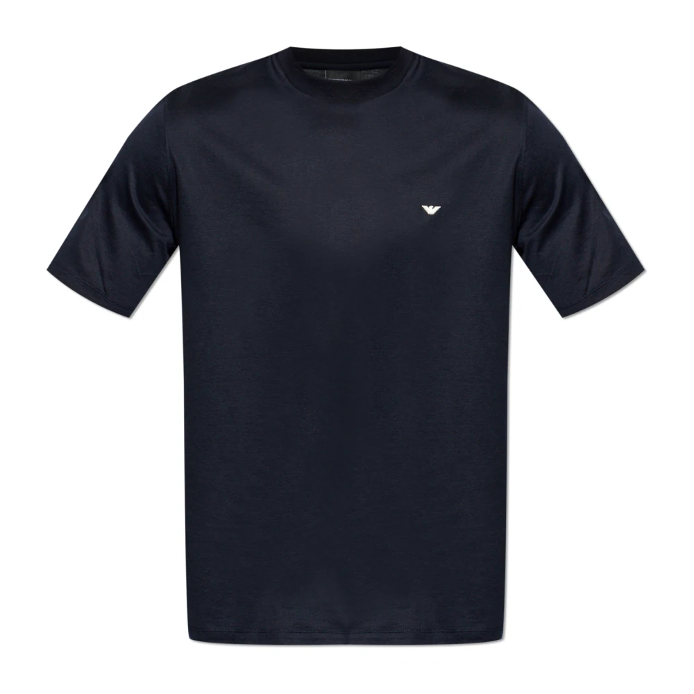 Emporio Armani Homme Bleu Tops, Taille: 2XL T-Shirt En Jersey Mélangé De Lyocell Avec Broderie Aigle En Relief