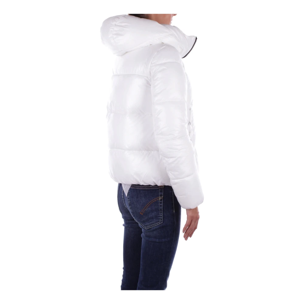 Save The Duck Witte Jas met Capuchon en Zijlogo met Ritssluiting White Dames