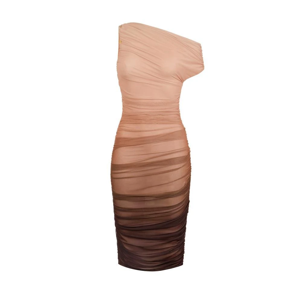 Elisabetta Franchi Brown Graduated Tulle One-Shoulder Dress - Female - Party Dresses - Xs - Dresses