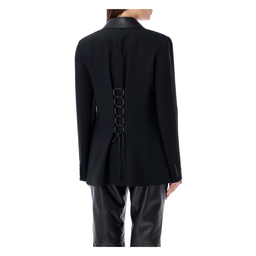 Ralph Lauren Zwarte Blazer met Lederen Afwerking Black Dames
