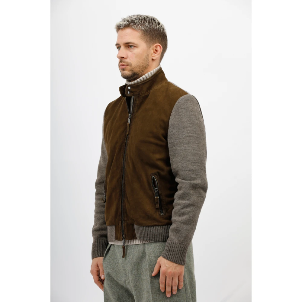 The Jack Leathers Suède jas met wollen mouwen en rug Brown Heren